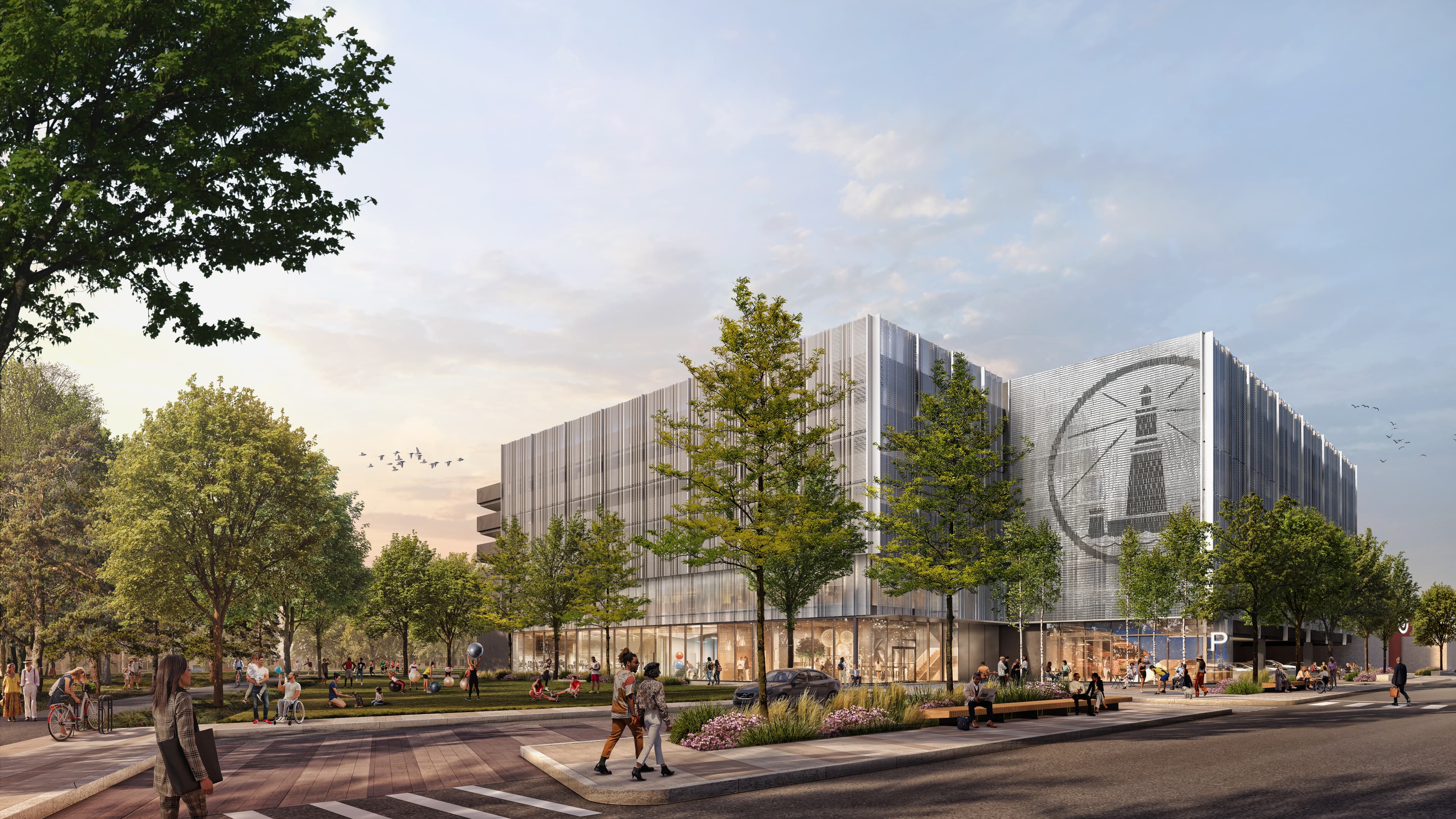 render of Watertown Mall building from across the street