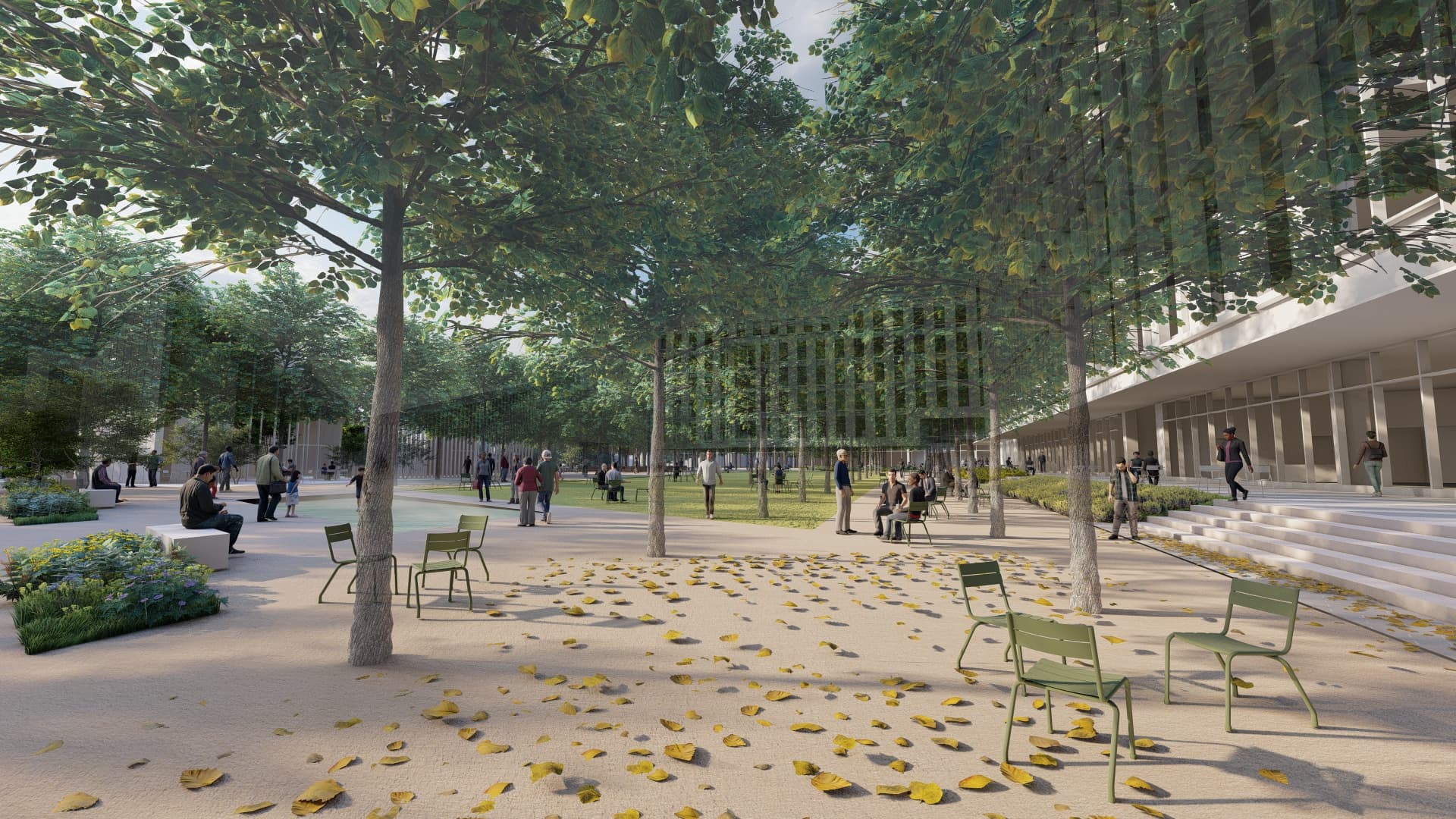 3d render of pedestrians in an outside zone near Watertown Mall